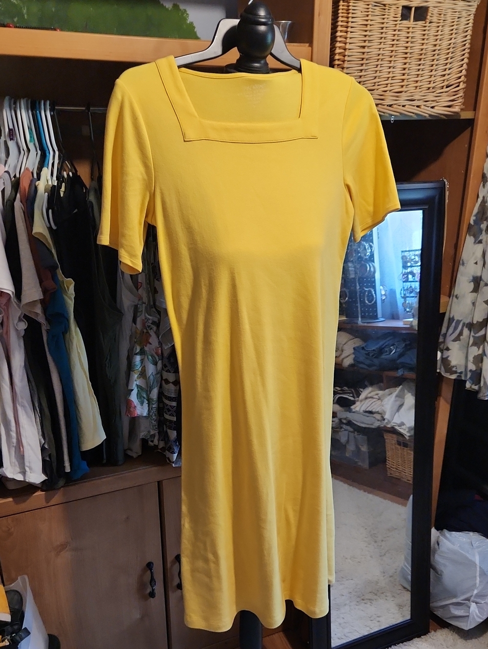 Classic Square-Neck Midi Dress in Yellow